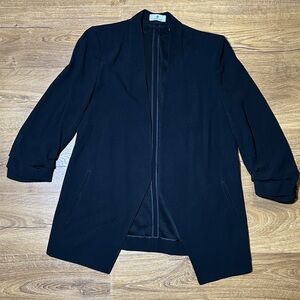 Aritzia Babaton Black Open Front Blazer Ruched 3/4 Sleeve Size 10